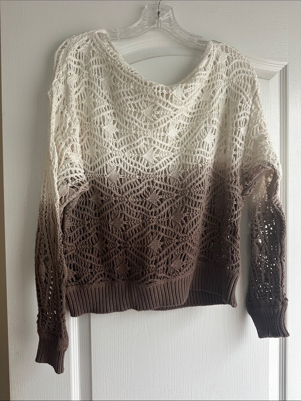 Elan Cream to Brown Open-Knit Ombre Sweater